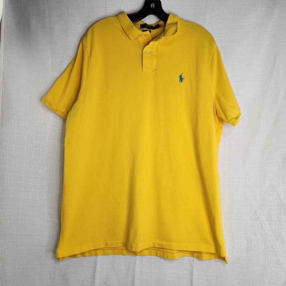 Polo Ralph Lauren Mens XL Yellow Short Sleeve Cotton Pique Polo Shirt Blue Pony